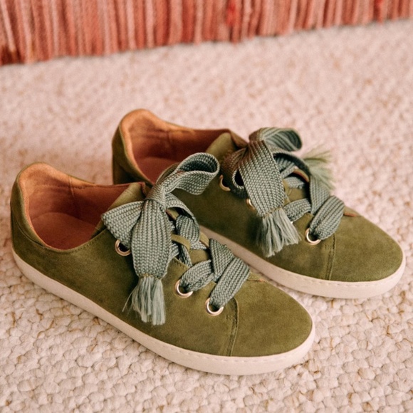 Sezane Jack Lace Up Trainers Sneakers Olive - Picture 3 of 4